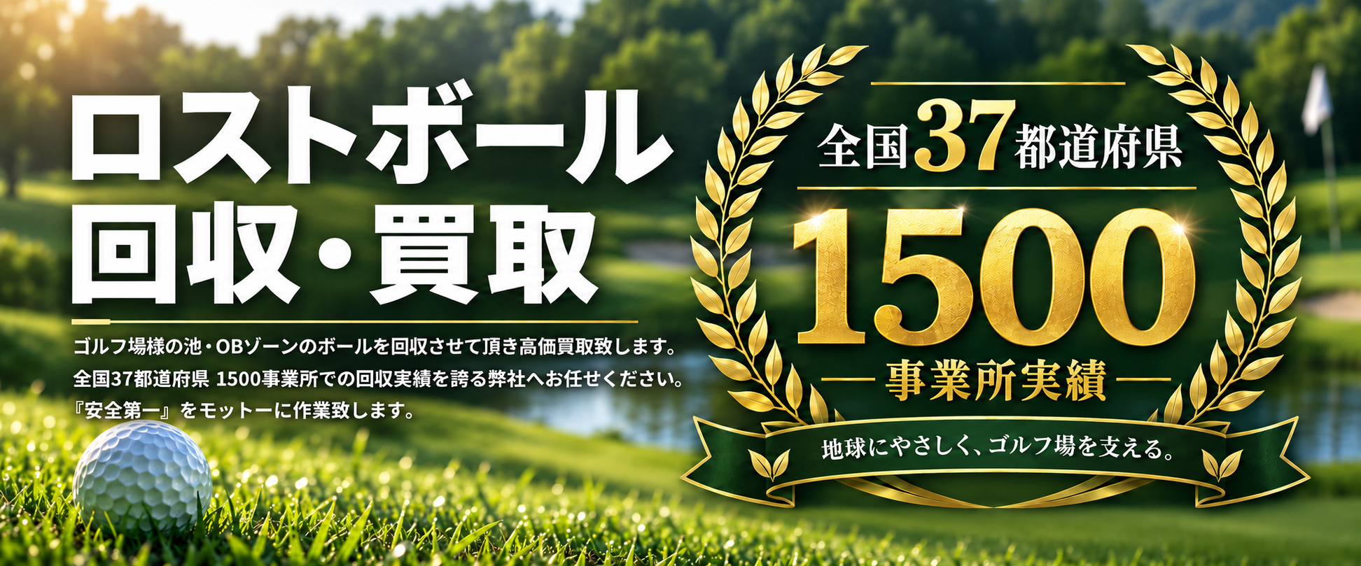 ロストボール回収・買取。全国37都道府県、1500事業所での回収実績。安全第一をモットーに、ゴルフ場の池やOBゾーンのボールを回収します。